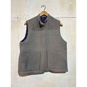 Gray Quilted Vest Flannel Lined Snaps Men's L/XL Preppy Warm Classic Old Money